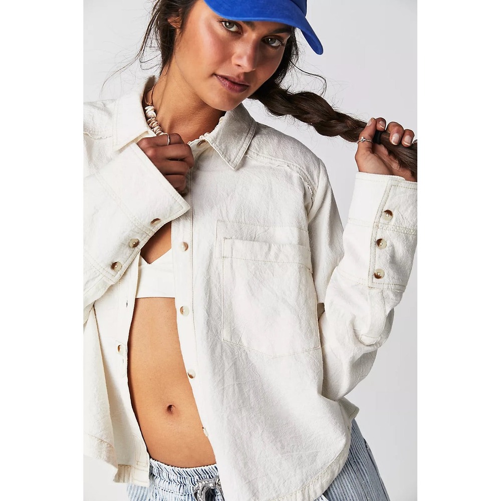 We The Free Free People White Oversized Cotton Button Down Shirt XL